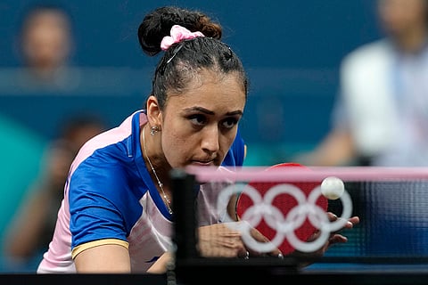 Manika Batra plays against Prithika Pavade during women's singles match